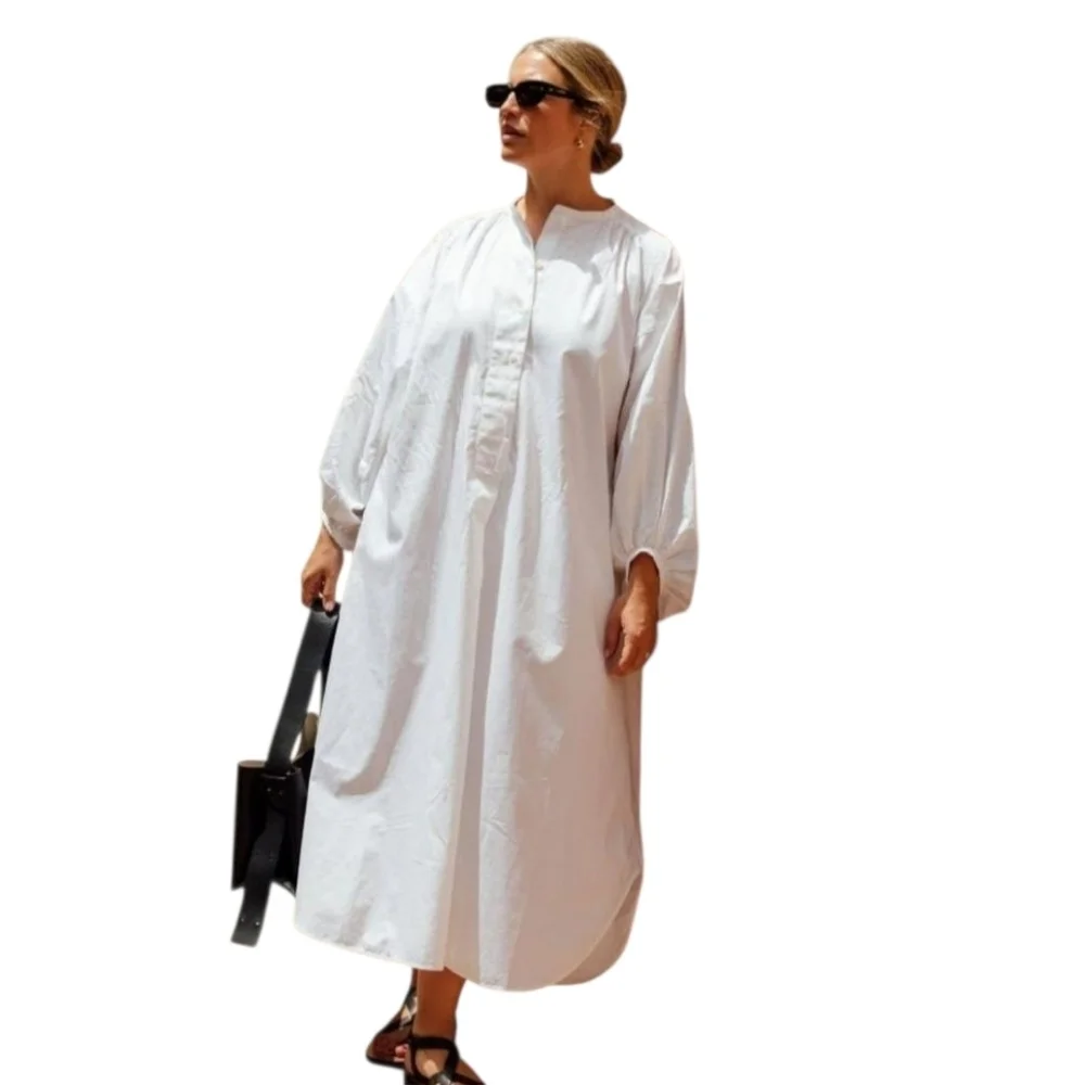 COS Voluminous Poplin Blue White Striped Balloon Oversized Long Midi Dress - Picture 3 of 16